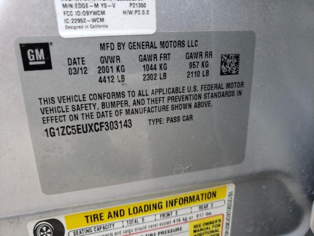 1G1ZC5EUXCF303143 - 2012 CHEVROLET MALIBU 1LT 银色 照片 12