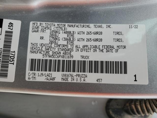 5TFNA5EC6PX011699 - 2023 TOYOTA TUNDRA CREWMAX PLATINUM Silber Foto 12