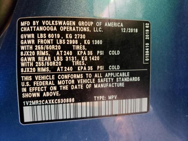 1V2MR2CAXKC530886 - 2019 VOLKSWAGEN ATLAS SEL BLUE photo 14