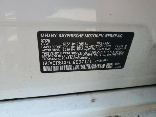 5UXCR6C03L9D67171 - 2020 BMW X5 XDRIVE40I WHITE photo 12