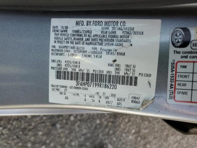 3FAHP07199R186220 - 2009 FORD FUSION SE SILVER photo 12