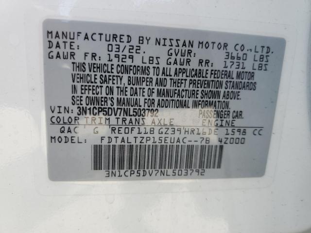 3N1CP5DV7NL503792 - 2022 NISSAN KICKS SR WHITE photo 13