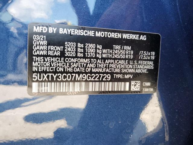 5UXTY3C07M9G22729 - 2021 BMW X3 SDRIVE30I Mavi fotoğraf 13