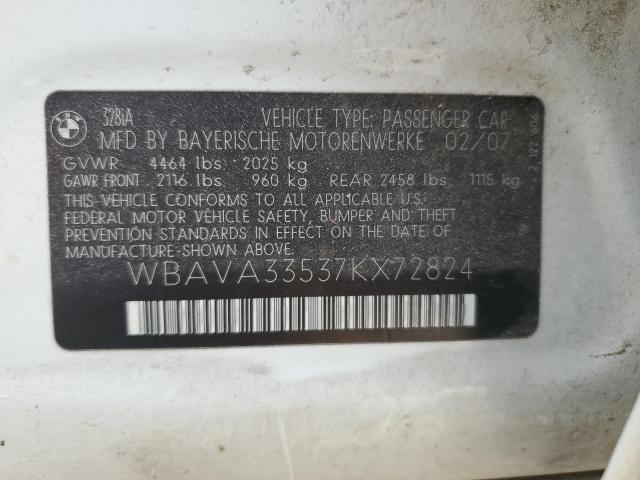 WBAVA33537KX72824 - 2007 BMW 328 I WHITE photo 12