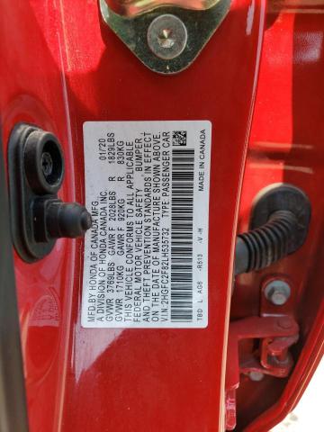 2HGFC2F82LH535732 - 2020 HONDA CIVIC SPORT 红色 照片 12