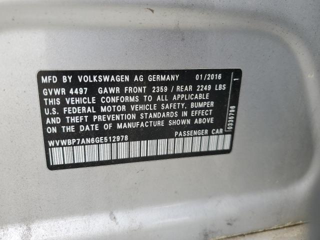 WVWBP7AN6GE512978 - 2016 VOLKSWAGEN CC BASE SILVER photo 12