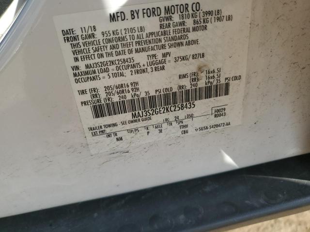 MAJ3S2GE2KC258435 - 2019 FORD ECOSPORT SE თეთრი ფოტო 13