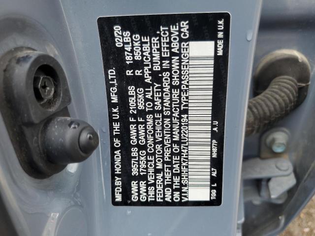 SHHFK7H47LU220194 - 2020 HONDA CIVIC SPORT TURQUOISE photo 13