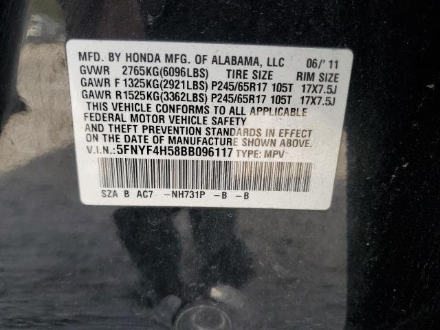 5FNYF4H58BB096117 - 2011 HONDA PILOT EXL BLACK photo 13