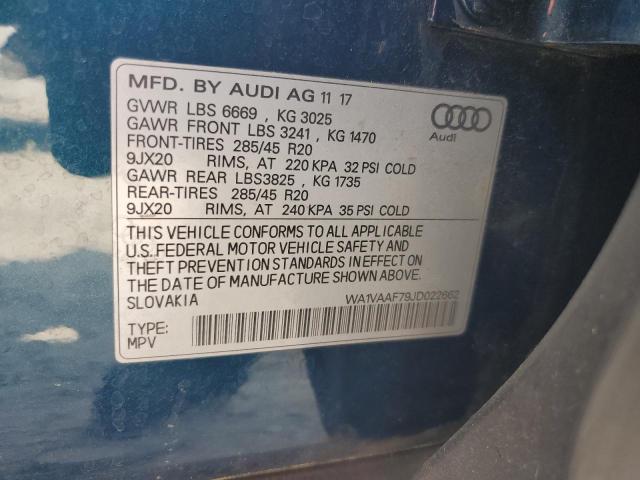 WA1VAAF79JD022662 - 2018 AUDI Q7 PRESTIGE BLUE photo 12