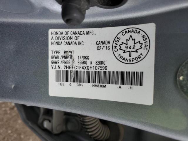2HGFC1F4XGH107596 - 2016 HONDA CIVIC EX SILVER photo 12