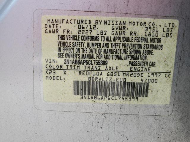 3N1AB6AP6CL755399 - 2012 NISSAN SENTRA 2.0 SILVER photo 12