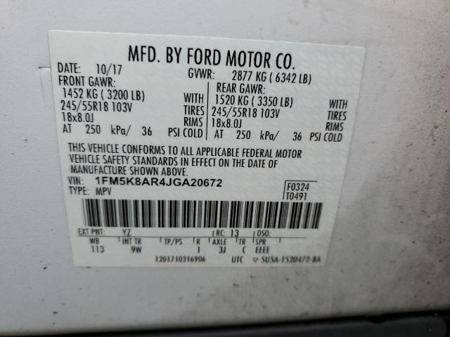 1FM5K8AR4JGA20672 - 2018 FORD EXPLORER POLICE INTERCEPTOR أبيض صورة 13