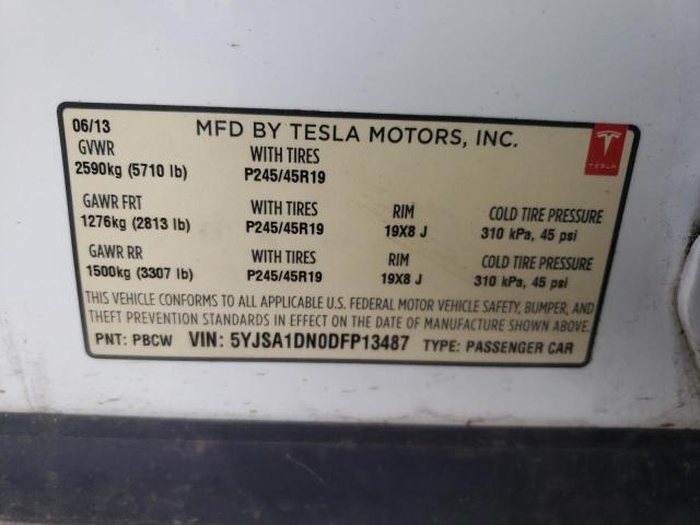 5YJSA1DN0DFP13487 - 2013 TESLA MODEL S WHITE photo 12