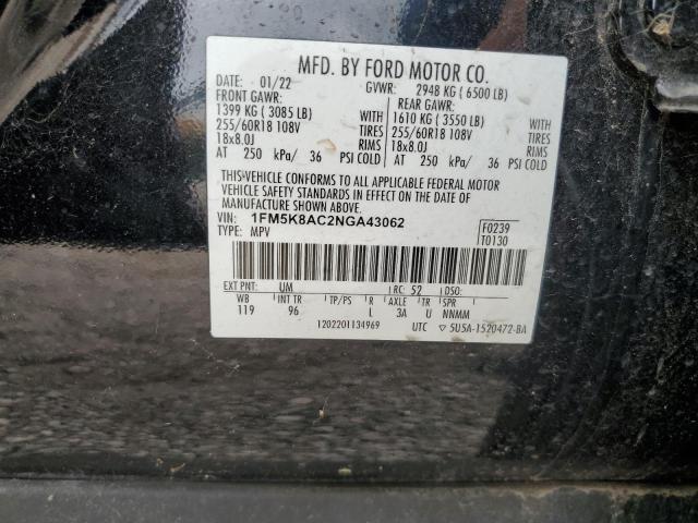 1FM5K8AC2NGA43062 - 2022 FORD EXPLORER POLICE INTERCEPTOR 黑色 照片 13