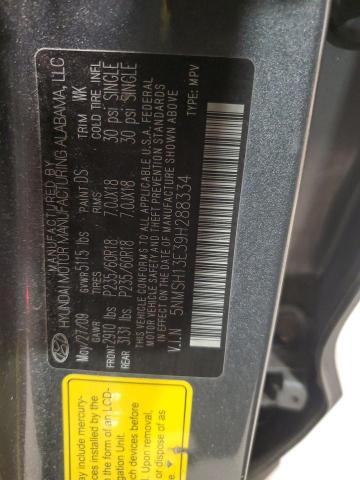 5NMSH13E39H288334 - 2009 HYUNDAI SANTA FE SE GRAY photo 12