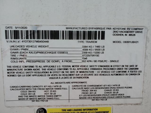 4YDT30127MB450448 - 2021 KEYSTONE OUTBACK TWO TONE photo 10