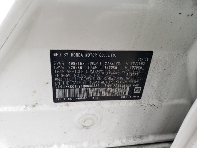 JH4KC1F91HC000352 - 2017 ACURA RLX ADVANCE თეთრი ფოტო 12