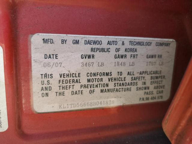 KL1TD56668B041878 - 2008 CHEVROLET AVEO BASE Qırmızı foto 12