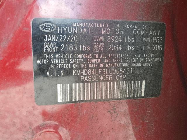 KMHD84LF3LU065421 - 2020 HYUNDAI ELANTRA SEL RED photo 12