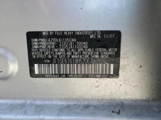 JF1GE61618H520670 - 2008 SUBARU IMPREZA 2.5I SILVER photo 12