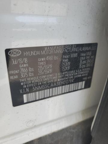 5NMS5CAA3KH012794 - 2019 HYUNDAI SANTA FE LIMITED WHITE photo 13