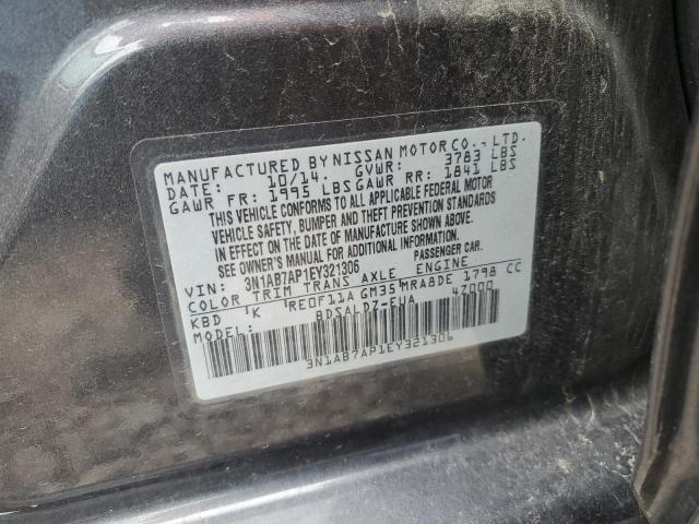 3N1AB7AP1EY321306 - 2014 NISSAN SENTRA S GRAY photo 12