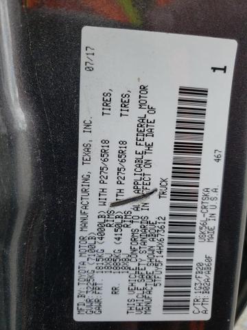 5TFUY5F14HX673612 - 2017 TOYOTA TUNDRA DOUBLE CAB SR/SR5 GRAY photo 12