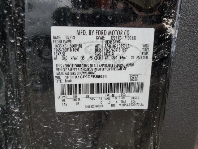 1FTFX1CF9DFB58934 - 2013 FORD F150 SUPER CAB BLACK photo 12