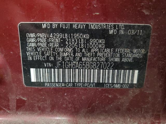 JF1GH6A65BG827022 - 2011 SUBARU IMPREZA 2.5I BURGUNDY photo 13