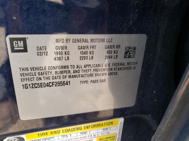 1G1ZC5E04CF285641 - 2012 CHEVROLET MALIBU 1LT BLUE photo 12