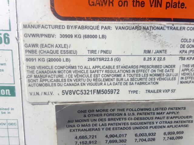 5V8VC5321FM505972 - 2018 UTILITY TRAILER  լուսանկար 10