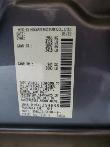 1N4BL4EV8KC254638 - 2019 NISSAN ALTIMA SL GRAY photo 12