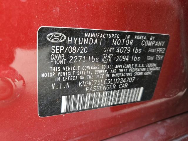 KMHC75LC9LU234707 - 2020 HYUNDAI IONIQ SE RED photo 13