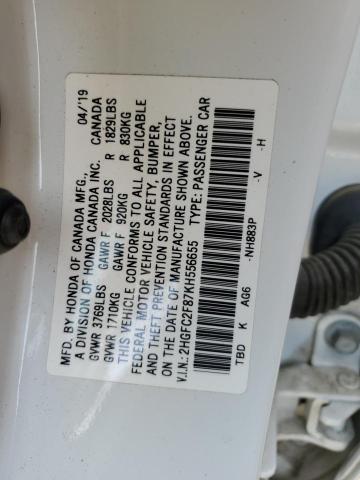 2HGFC2F87KH556655 - 2019 HONDA CIVIC SPORT 白色 照片 12