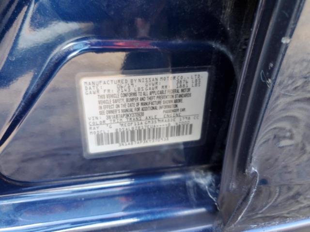 3N1AB7AP3KY370938 - 2019 NISSAN SENTRA S BLUE photo 12