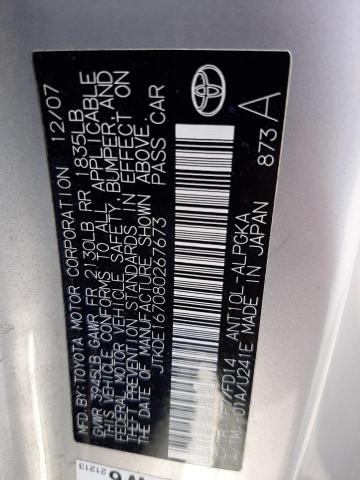 JTKDE167080267673 - 2008 TOYOTA SCION TC SILVER photo 12