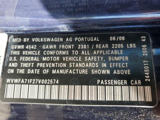 WVWFA71F27V002574 - 2007 VOLKSWAGEN EOS 2.0T LUXURY BLUE photo 12