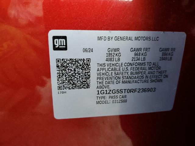 1G1ZG5ST0RF236903 - 2024 CHEVROLET MALIBU RS RED photo 12