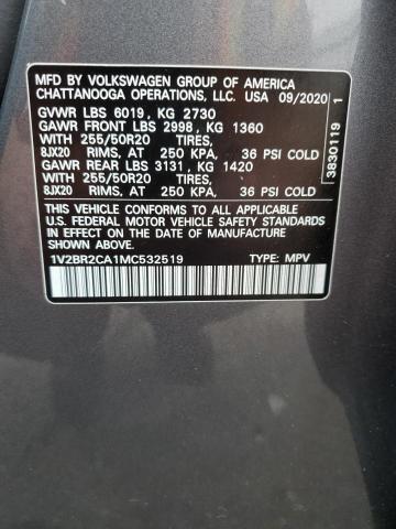 1V2BR2CA1MC532519 - 2021 VOLKSWAGEN ATLAS SEL GRAY photo 13