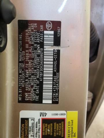 4T1BF3EK2AU098019 - 2010 TOYOTA CAMRY BASE TAN photo 12