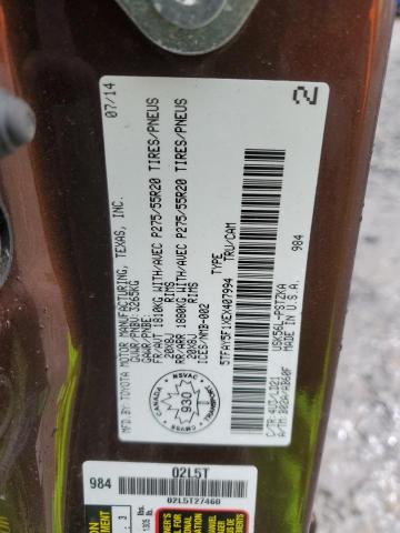 5TFAY5F1XEX407994 - 2014 TOYOTA TUNDRA CREWMAX PLATINUM 棕色 照片 12