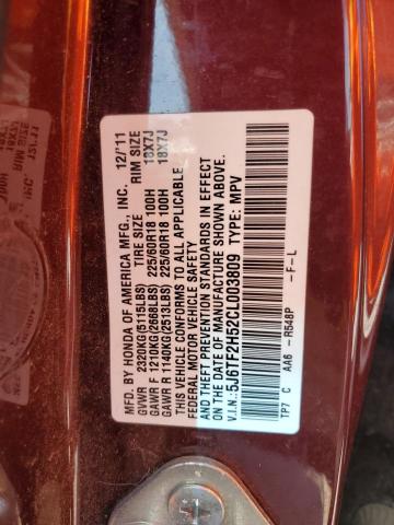 5J6TF2H52CL003809 - 2012 HONDA CROSSTOUR EXL ბურგუნდია ფოტო 13