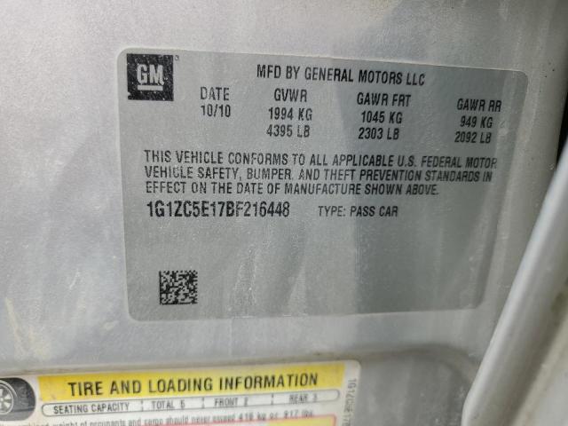 1G1ZC5E17BF216448 - 2011 CHEVROLET MALIBU 1LT 银色 照片 12