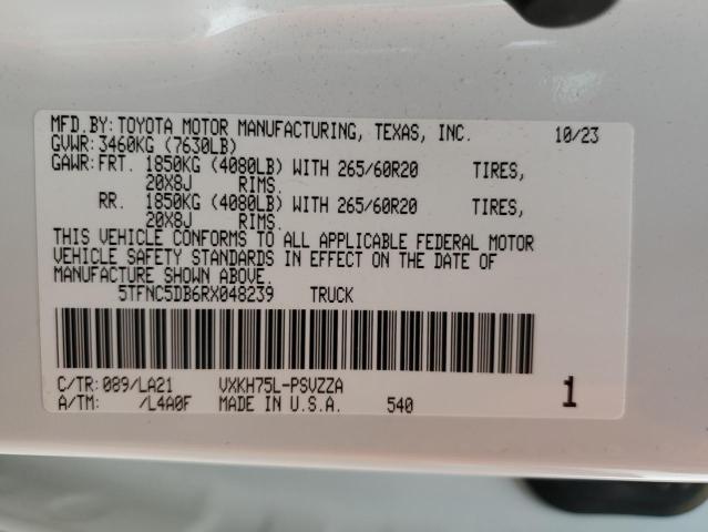 5TFNC5DB6RX048239 - 2024 TOYOTA TUNDRA CREWMAX PLATINUM თეთრი ფოტო 12