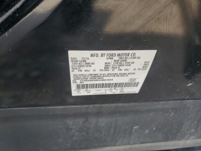 1FM5K8D89HGB61654 - 2017 FORD EXPLORER XLT BLACK photo 14