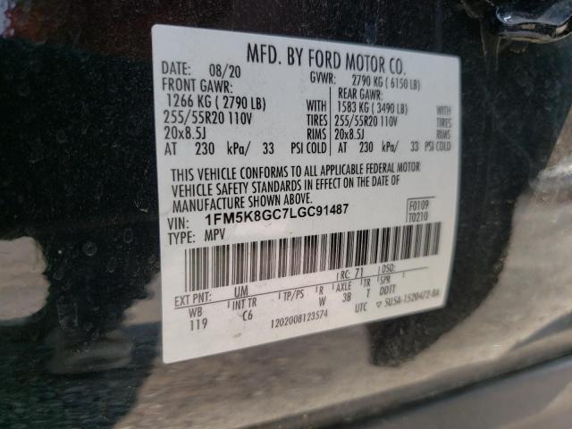 1FM5K8GC7LGC91487 - 2020 FORD EXPLORER ST BLACK photo 14