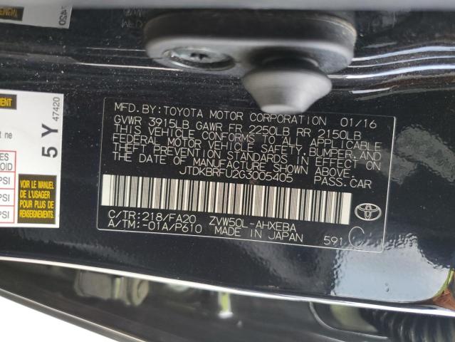 JTDKBRFU2G3005405 - 2016 TOYOTA PRIUS BLACK photo 12