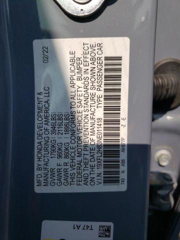 19XFL2H83NE011418 - 2022 HONDA CIVIC SPORT 蓝色 照片 13