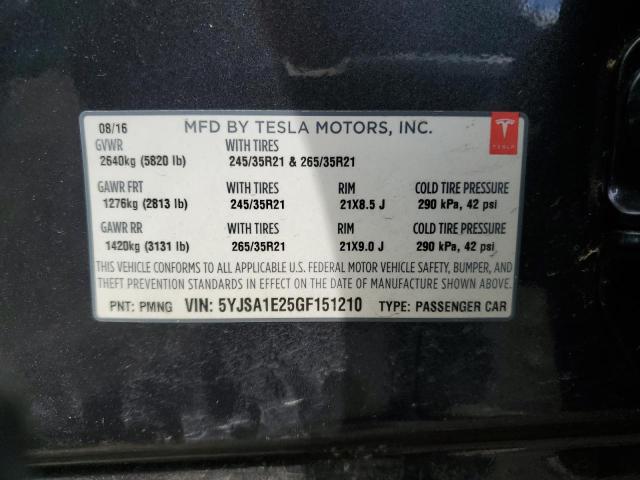 5YJSA1E25GF151210 - 2016 TESLA MODEL S Grafit foto 13